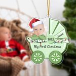 Ornement personnalisé en acrylique avec photo du visage de bébé en poussette avec nom et année Décoration de maison Cadeau de Noël pour les bébés