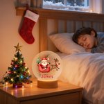 Spersonalizowana akrylowa lampka nocna LED Święty Mikołaj z imieniem i drewnianą podstawą Dekoracja pokoju Prezent świąteczny dla dziecka Dziecko