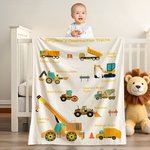 Personalised Cartoon Construction Lorrys Soft Throw Blanket with Text Home Decor Birthday Gift for Boys Lorry Lovers