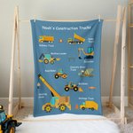 Personalised Cartoon Construction Lorrys Soft Throw Blanket with Text Home Decor Birthday Gift for Boys Lorry Lovers