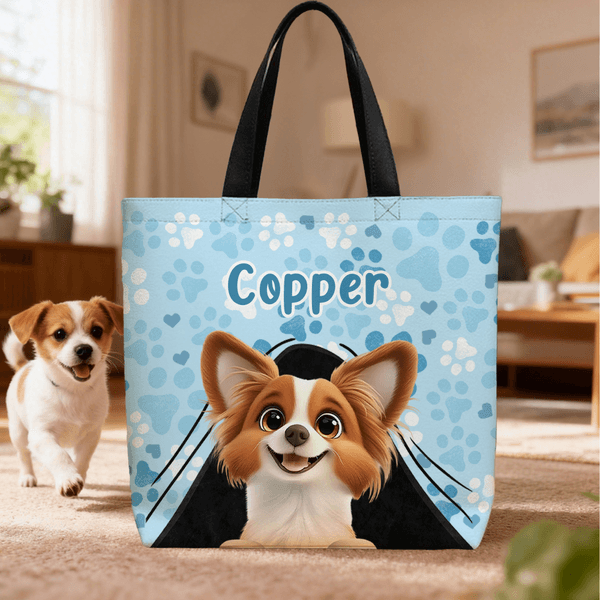 Personalizzato Cartoon Dog Grande Capacità Borsa Tote con Nome Uso Quotidiano Anniversario Compleanno Regalo per l'amante dell'animale domestico Proprietario Donna