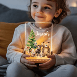 Personalised Cute Deer Fox Forest Animals Acrylic LED Night Light with Wooden Base and Name Birthday Anniversary Gift for Family Children