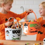 Personalized Cute Halloween Ghost Boo Large Capacity Crochet Sweets Basket with Name Trick or Treat Halloween Party Gift for Boys Girls