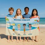 Personalized 1-8 Cute Characters Quick Dry Oversized Beach Towel with Title and Name Pool Essentials Holiday Vacation Birthday Gift for Women