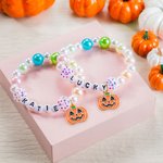 Personalisierte niedlichen Kürbis bunte Perlen Armband mit Namen Jahrestag Helloween Geschenk für Mädchen Frau
