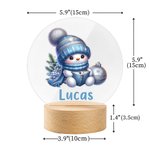 Copo de Nieve Personalizado Lindo Muñeco de Nieve Navidad Luz de Noche LED con Nombre y Base de Madera Regalo de Navidad para Niños