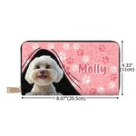 Personalized Cartoon Dog Name Large PU Leather Hand Wallet with Multiple Compartments Metal Zipper Birthday Anniversary Gift for Dog Pet Lovers