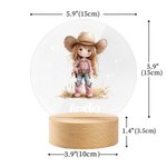 Personalized Cute Cowgirl LED Night Light with Name and Wooden Base Nursery Decor Birthday Christmas Gift for Girls