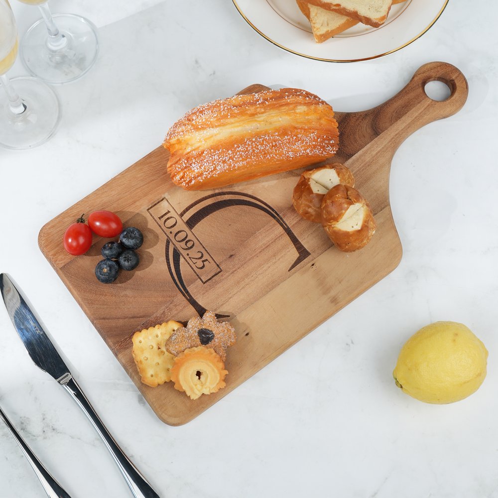 Personalised Wood Engraved Monogrammed Reversible Cheese Charcuterie Chopping Board with Handle Ship from USA Housewarming Wedding Gift for Family 3