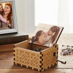 Personalized Vintage Wooden Music Box with Photo and Mechanical Melody Memorial Anniversary Birthday Gift for Family Couple