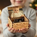 Personalized Vintage Wooden Music Box with Photo and Mechanical Melody Memorial Anniversary Birthday Gift for Family Couple