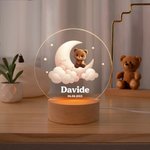 Luce notturna a LED personalizzata con nome e base in legno design con stelle luna e animali carini regalo di compleanno per bambini