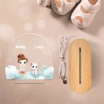 Spersonalizowany znak zodiaku Postać z kreskówki Zwierzęta Owalna lampka nocna LED z imieniem i drewnianą podstawą Prezent urodzinowy dla maluchów i dzieci