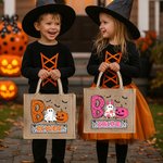Personalizada Juguetón Fantasma Calabaza Murciélago Bolsa de Yute Grande con Nombre Halloween Truco o Trato Regalo para Niño Niña