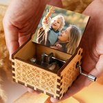 Personalized Vintage Wooden Music Box with Photo and Mechanical Melody Memorial Anniversary Birthday Gift for Family Couple