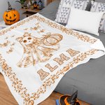 Personalized Toile De Jouy Ghost Pumpkin Soft Throw Blanket with Name Trick or Treat Halloween Party Gift for Kids