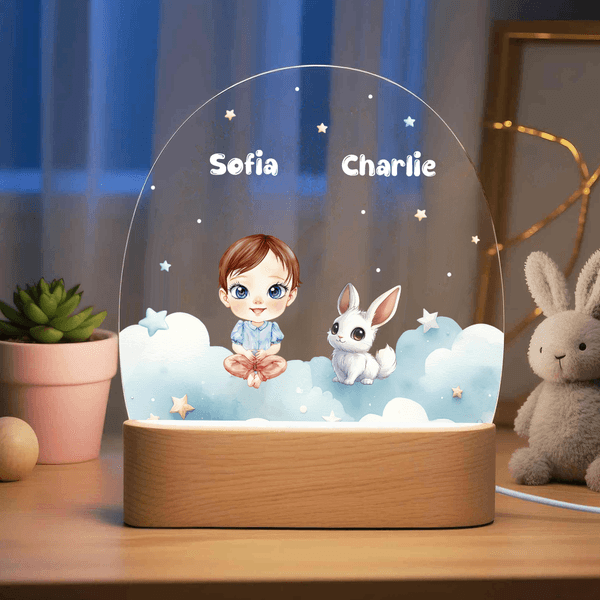Personalised Zodiac Sign Cartoon Character Animals Oval LED Night Light with Name and Wooden Base Birthday Christmas Gift for Toddlers Kids