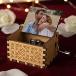 Personalized Vintage Wooden Music Box with Photo and Mechanical Melody Memorial Anniversary Birthday Gift for Family Couple