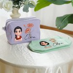 Neceser personalizado con personaje de dibujos animados flor de nacimiento nombre y cremallera regalo de viaje o cumpleaños para mujer