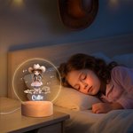 Personalized Cute Cowgirl LED Night Light with Name and Wooden Base Nursery Decor Birthday Christmas Gift for Girls
