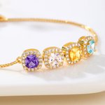 Personlig 1-12 Sukkerbitformet fødselssteiner Justerbart armbånd med Zirkon Jubileum Bursdag Julegave til kvinner Mamma Bestemor