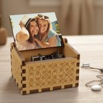 Personalized Vintage Wooden Music Box with Photo and Mechanical Melody Memorial Anniversary Birthday Gift for Family Couple