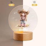 Personalized Cute Cowgirl LED Night Light with Name and Wooden Base Nursery Decor Birthday Christmas Gift for Girls