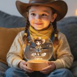 Personalized Cute Cowgirl LED Night Light with Name and Wooden Base Nursery Decor Birthday Christmas Gift for Girls
