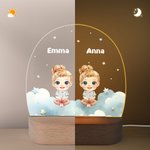 Spersonalizowany znak zodiaku Postać z kreskówki Zwierzęta Owalna lampka nocna LED z imieniem i drewnianą podstawą Prezent urodzinowy dla maluchów i dzieci
