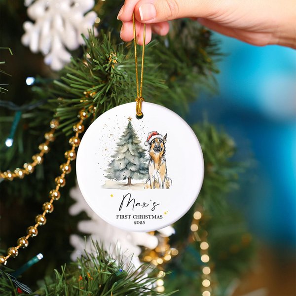 Personalised Watercolour Hand-Drawn Style Dog Christmas Tree Ornament with Name Tree Decor First Christmas Gift for Dog Lover Owner