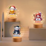 Copo de Nieve Personalizado Lindo Muñeco de Nieve Navidad Luz de Noche LED con Nombre y Base de Madera Regalo de Navidad para Niños