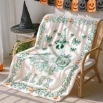 Personalized Toile De Jouy Ghost Pumpkin Soft Throw Blanket with Name Trick or Treat Halloween Party Gift for Kids