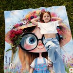 Personalized Cartoon Quirky Flower Girl Soft Throw Blanket with Name Home Decor Daily Use Birthday Gift for Girls