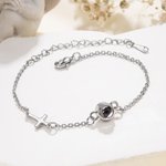 Personalizada Foto Micro-Proyección Delicada Cruz Cristiana Pulsera Bautizo Regalo para Abuela Cristiana Mujer