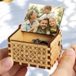 Personalized Vintage Wooden Music Box with Photo and Mechanical Melody Memorial Anniversary Birthday Gift for Family Couple