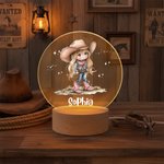 Personalized Cute Cowgirl LED Night Light with Name and Wooden Base Nursery Decor Birthday Christmas Gift for Girls