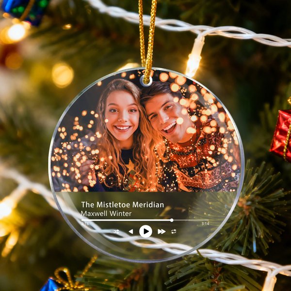 Personalized Music Player Design Photo Acrylic Ornament with Song Title Tree Decor Christmas Gift for Music Lovers Couple Family