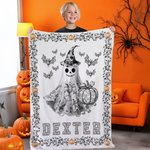 Personalized Toile De Jouy Ghost Pumpkin Soft Throw Blanket with Name Trick or Treat Halloween Party Gift for Kids