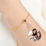 Personalizada Foto Micro-Proyección Delicada Cruz Cristiana Pulsera Bautizo Regalo para Abuela Cristiana Mujer