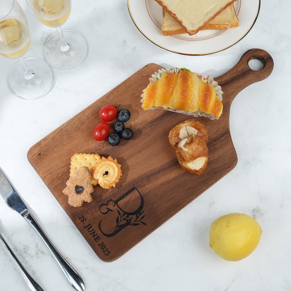 Personalized Engraved Initials Wood Bamboo Reversible Cheese Charcuterie Cutting Board with Grip Housewarming Wedding Gift for Couple 3