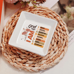 Personalizzato Dio dice Versetto Biblico Nascita Fiore Quadrato Ceramica Trinket Gioielli Piatto con Nome Battesimo Compleanno Regalo di Natale per Donne Cristiane