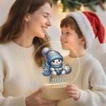Copo de Nieve Personalizado Lindo Muñeco de Nieve Navidad Luz de Noche LED con Nombre y Base de Madera Regalo de Navidad para Niños