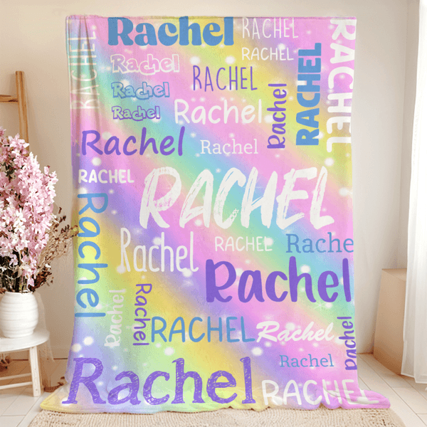 Personalized Colourful Gradient Word Cloud Soft Throw Blanket with Name Birthday Gift for Kids Adults