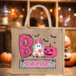 Personalizada Juguetón Fantasma Calabaza Murciélago Bolsa de Yute Grande con Nombre Halloween Truco o Trato Regalo para Niño Niña