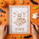 Personalized Spooky Ghost Pumpkin Bat Toile De Jouy A5 Spiral Notebook with Name and 60 Lined Pages Daily Use Halloween Gift for Women Kids