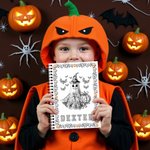 Personalized Spooky Ghost Pumpkin Bat Toile De Jouy A5 Spiral Notebook with Name and 60 Lined Pages Daily Use Halloween Gift for Women Kids