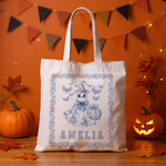 Personalised Spooky Ghost Pumpkin Bat Toile De Jouy Canvas Halloween Tote Bag with Name Halloween Gift for Women Kids