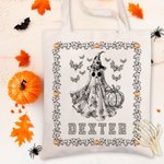 Personalized Spooky Ghost Pumpkin Bat Toile De Jouy Canvas Halloween Tote Bag with Name Halloween Gift for Women Kids