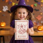 Personalized Spooky Ghost Pumpkin Bat Toile De Jouy A5 Spiral Notebook with Name and 60 Lined Pages Daily Use Halloween Gift for Women Kids
