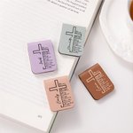 Personalised Cross Positive Bible Verse PU Leather Magnetic Bookmark Clip with Name Reading Supplies Birthday Gift for Christians Book Lovers